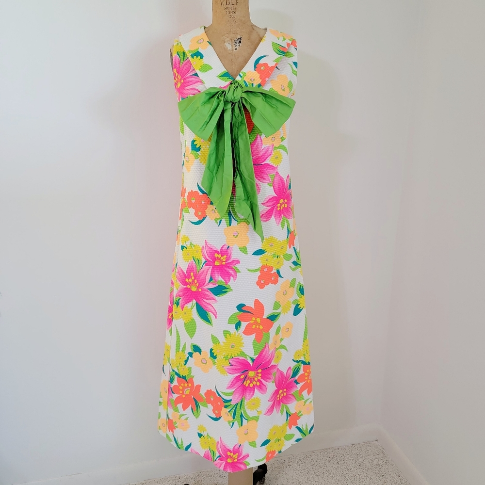 Vintage 1970's Neon Floral Maxi Dress